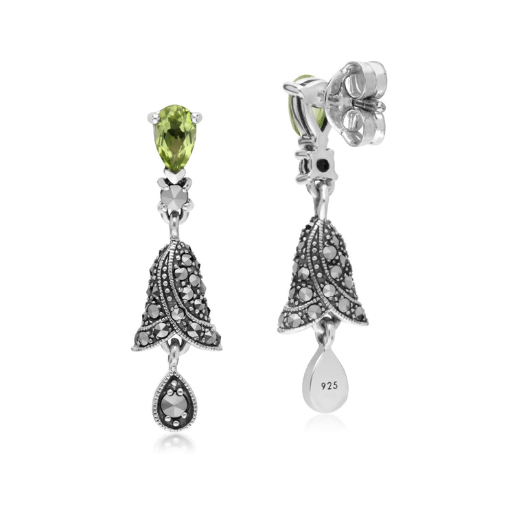 s Orecchini pendenti con campana in argento sterling con peridoto e marcasite