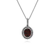 Ciondolo ovale in argento 925 con granato e marcasite in stile Art Déco