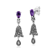 Orecchini pendenti con campana in argento sterling, ametista e marcasite