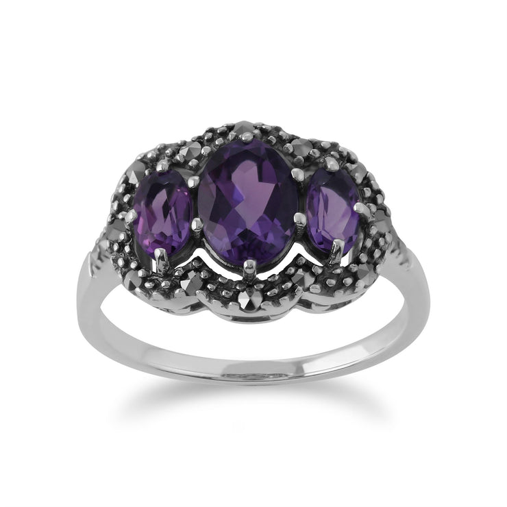 Anello gemondo MARCASSITE, anello in argento sterling con ametista e MARCASSITE