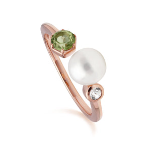 Anello Aperto moderno con perla, peridoto e topazio in argento sterling placcato oro rosa