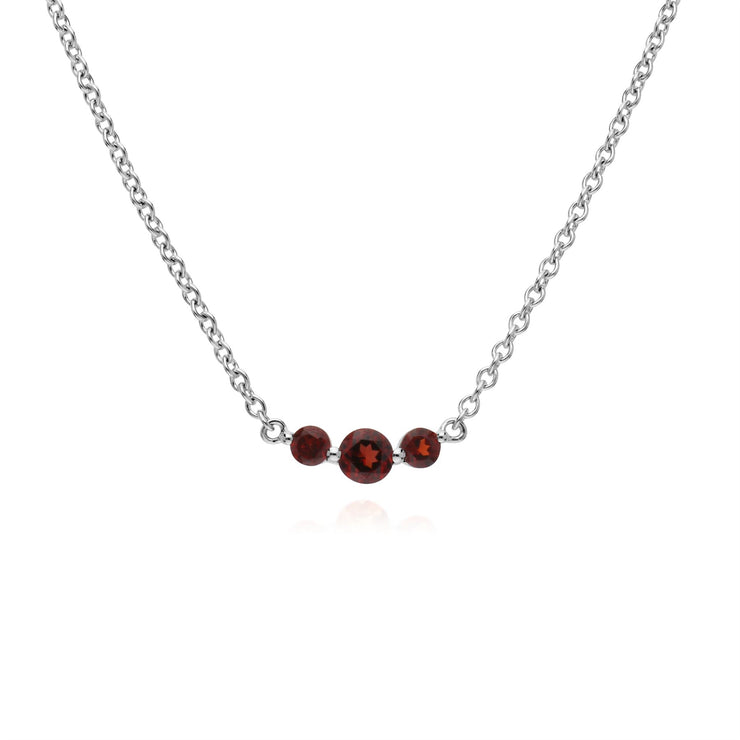 Collana e anello classici con tre pietre di granato in argento 925
