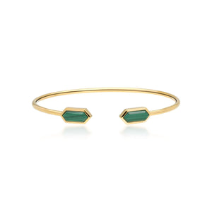 Geometric Malachite Open Bangle in Gold Plated Sterling Silver