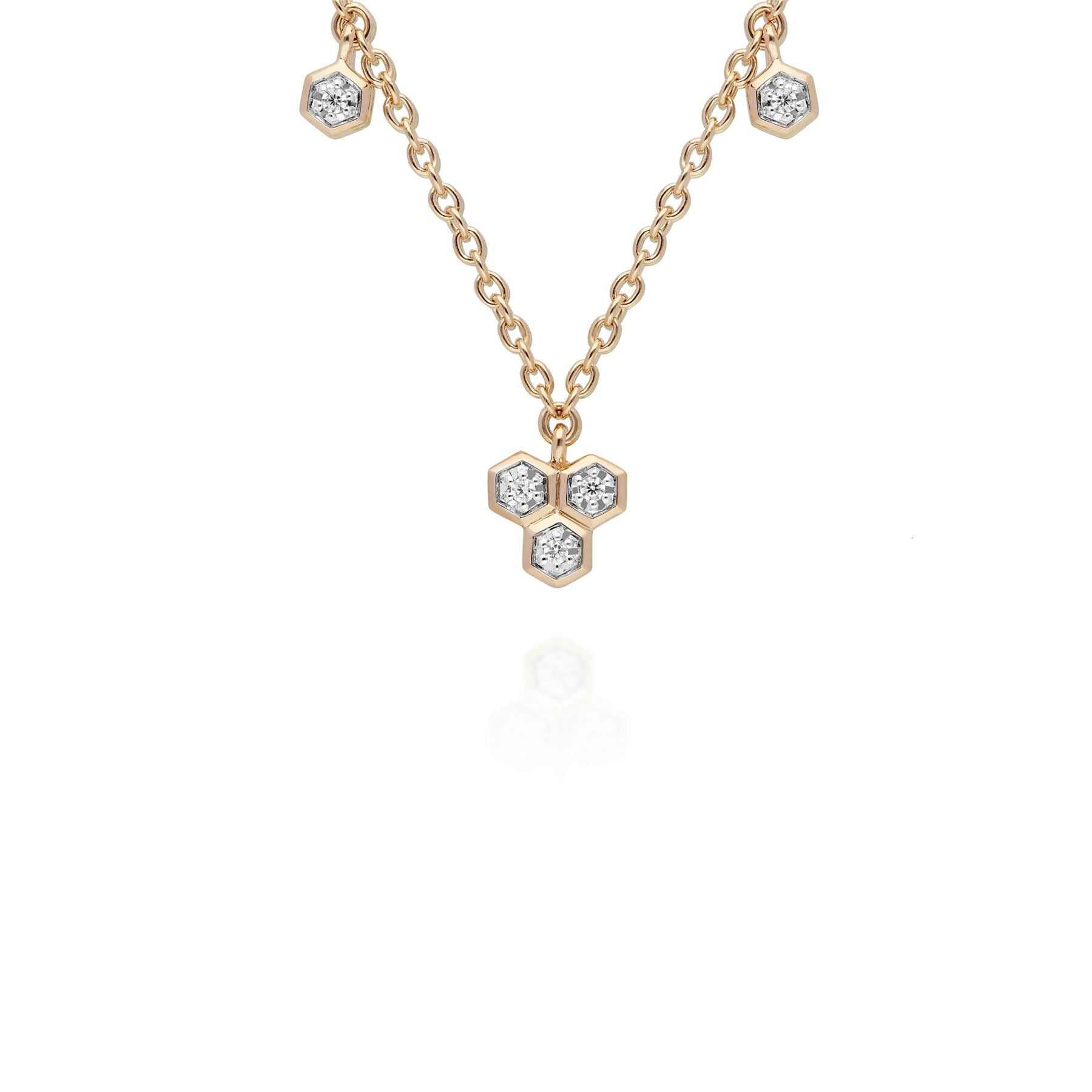 Diamond Trilogy Necklace & Stud Earring Set in 9ct Yellow Gold