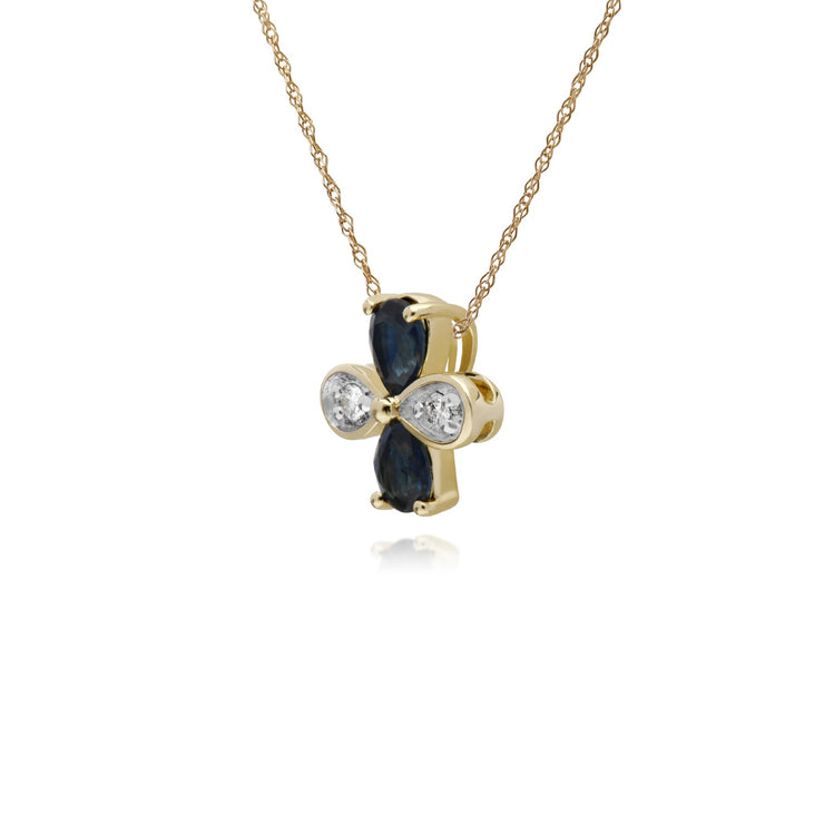 Collana con smeraldi, pendente floreale con smeraldi e diamanti in oro giallo da 9 ct su catena da 45 cm