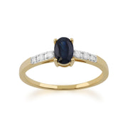Anello Gemondo con zaffiro, anello solitario ovale con zaffiro e diamanti in oro giallo da 9 ct - Zaffiro
