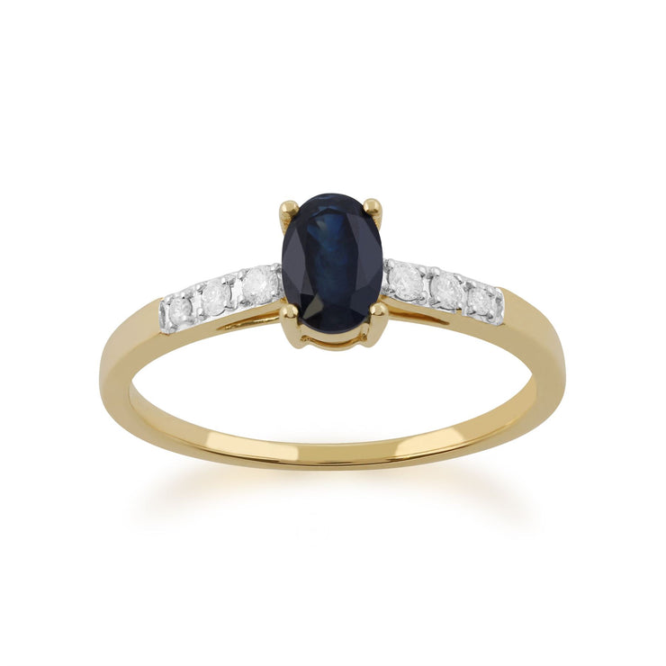 Anello Gemondo con zaffiro, anello solitario ovale con zaffiro e diamanti in oro giallo da 9 ct - Zaffiro