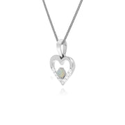 Ciondolo a forma di cuore con opale e diamanti in oro bianco da 9 ct su catena da 45 cm