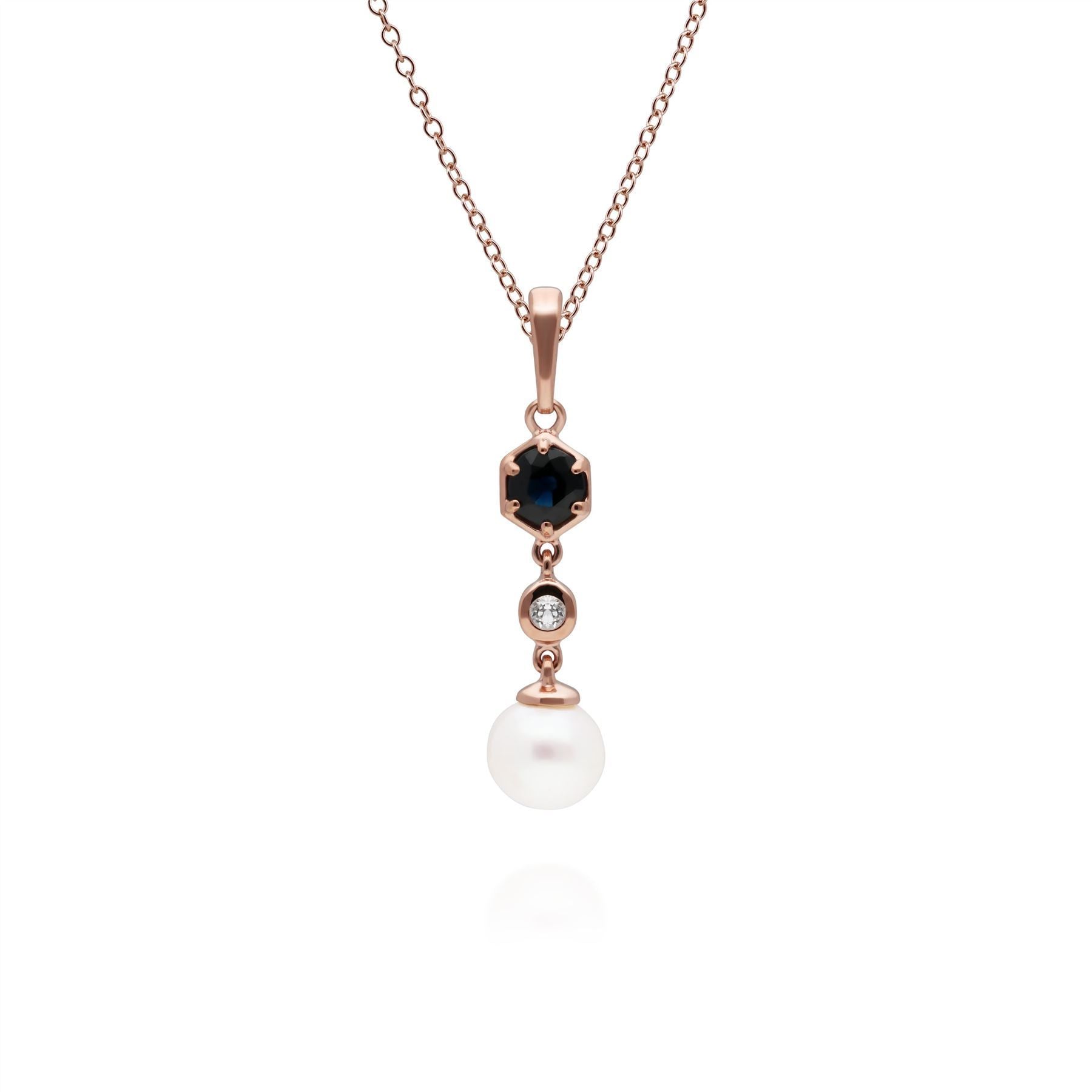 Modern Pearl, Sapphire & Topaz Ring & Pendant Rose Gold Plated Set
