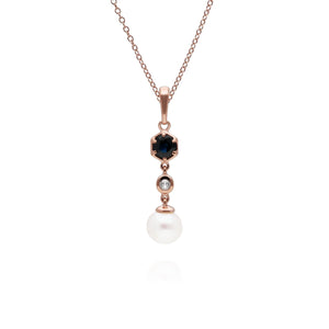 Modern Pearl, Sapphire & Topaz Ring & Pendant Rose Gold Plated Set