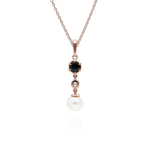 Modern Pearl, Sapphire & Topaz Ring & Pendant Rose Gold Plated Set