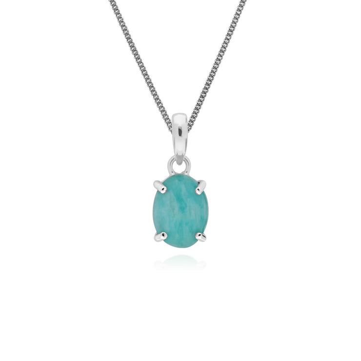 Collana in argento sterling con pietra singola ovale con amazzonite da 45 cm