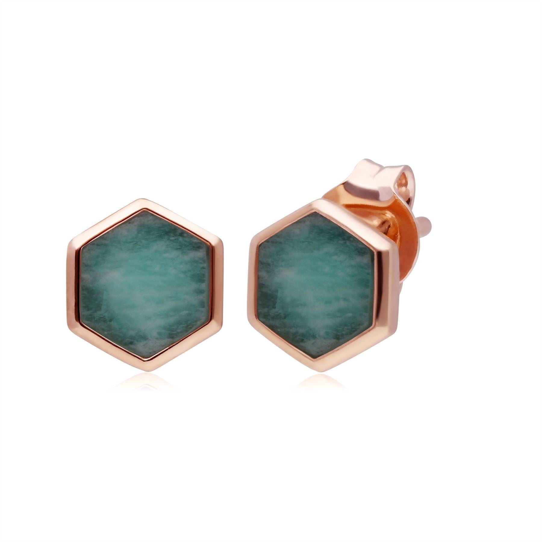 Micro Statement Amazonite Stud Earrings in Rose Gold Plated 925 Sterling Silver