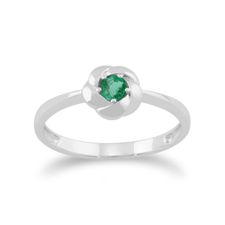 Anello Gemondo con smeraldo, struttura intrecciata, anello in oro bianco da 9 ct con smeraldo da 0,16 ct