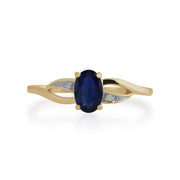Anello Gemondo con zaffiro, oro giallo da 9 ct, zaffiro blu da 0,57 ct e anello con diamanti