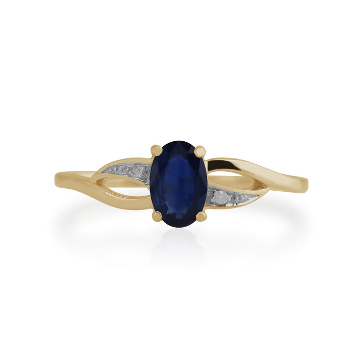 Anello Gemondo con zaffiro, oro giallo da 9 ct, zaffiro blu da 0,57 ct e anello con diamanti