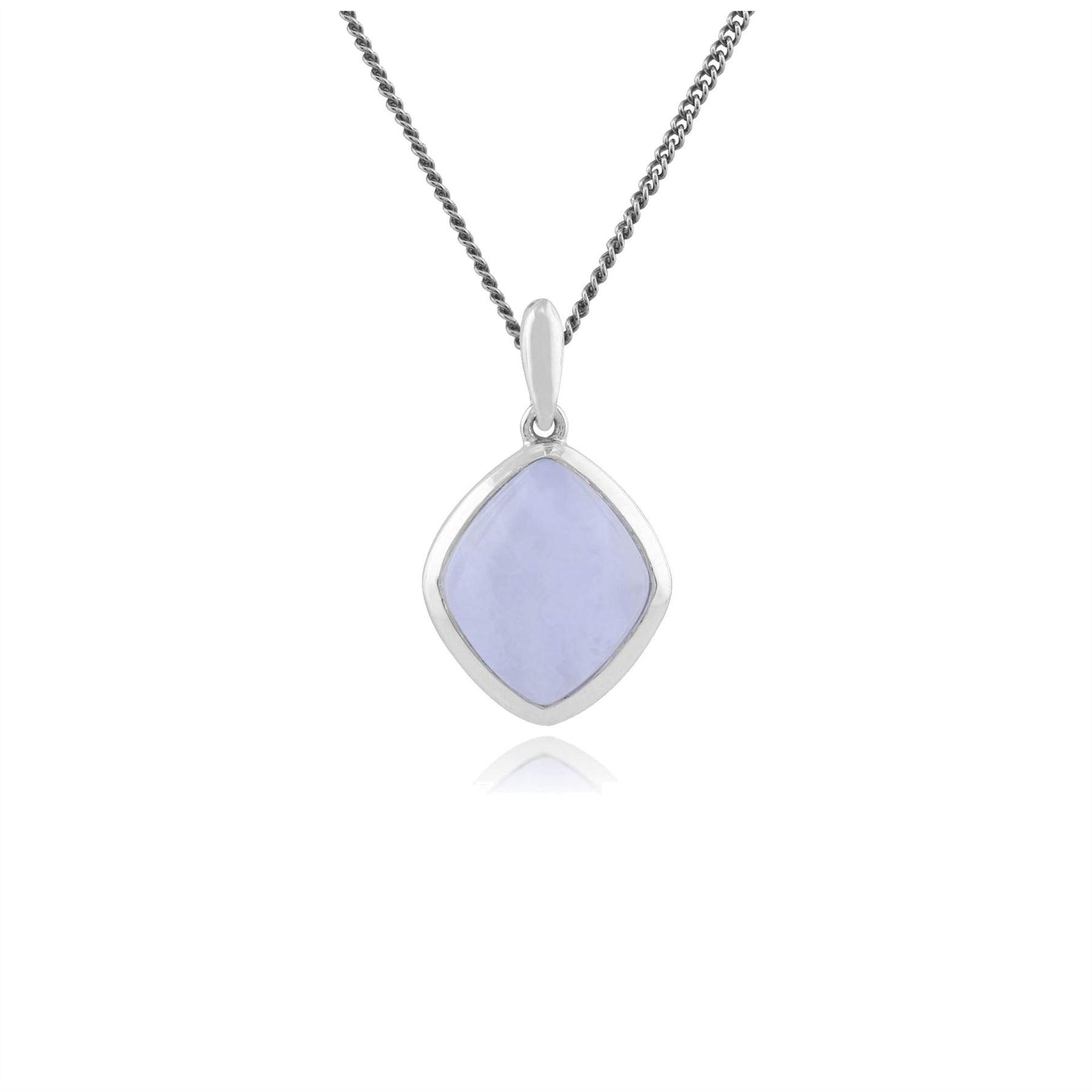 Classic Sugarloaf Blue Lace Agate Bezel Set Diamond Shape  Pendant in 925 Sterling Silver