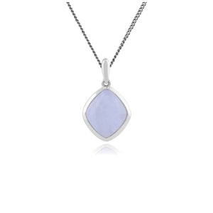 Classic Sugarloaf Blue Lace Agate Bezel Set Diamond Shape  Pendant in 925 Sterling Silver