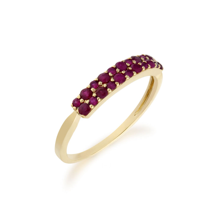 Anello con montatura a pannello con rubino Gemondo da donna in oro giallo da 9 ct - Rubino