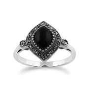 Anello Art Déco Gemondo, anello Art Déco in argento sterling 925 da 1,00 carati con onice nero e marcasite