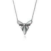 Collana a ventaglio in stile Art Déco Argento 925 Madreperla e Marcasite