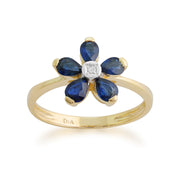 Anello floreale in oro giallo 375 con zaffiro e diamanti