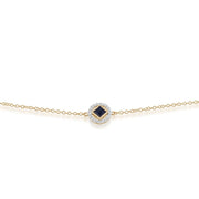 Classico bracciale stile Halo in oro giallo 375 con zaffiri quadrati e diamanti