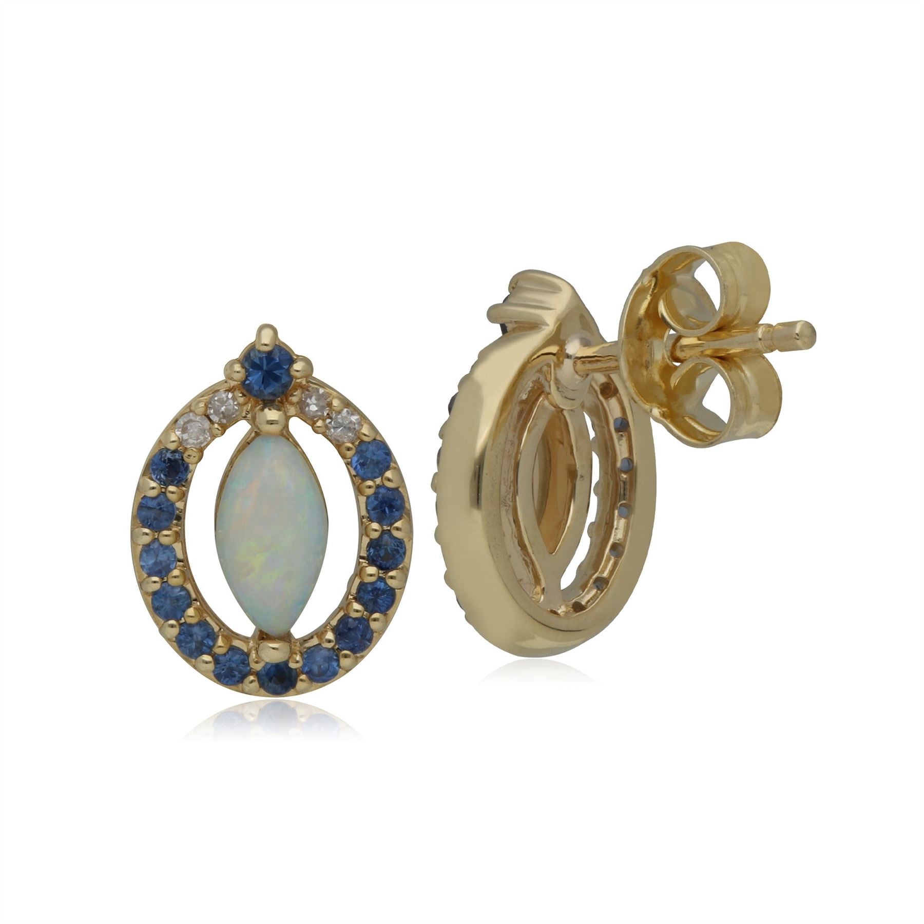 Classic Opal, Sapphire & Diamond Stud Earrings in 9ct Yellow Gold