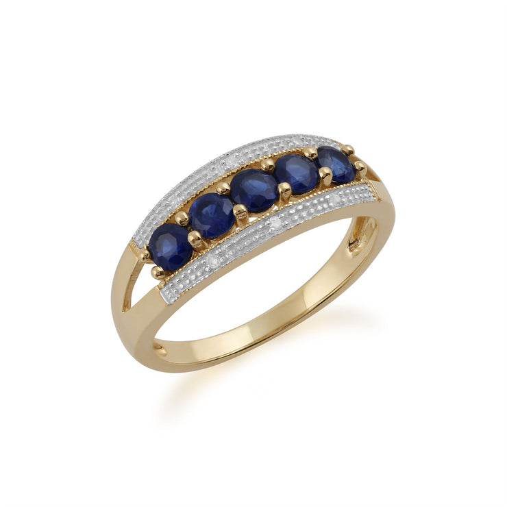Anello Gemondo con zaffiro, oro giallo da 9 ct, zaffiro da 0,83 ct e anello con diamanti