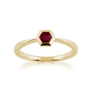 Anello con rubino Gemondo, anello esagonale con rubino da 0,27 ct in oro giallo da 9 ct