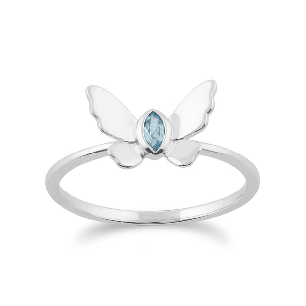 Anello Gemondo con topazio azzurro, anello a farfalla con topazio azzurro da 9 ct in oro bianco da 0,08 ct