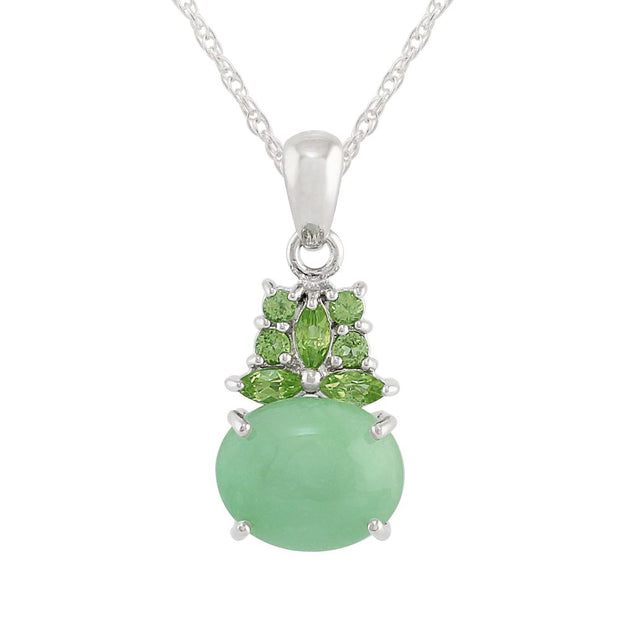 Classico ciondolo in argento 925 con cabochon in giada verde e stile a grappolo di peridoto