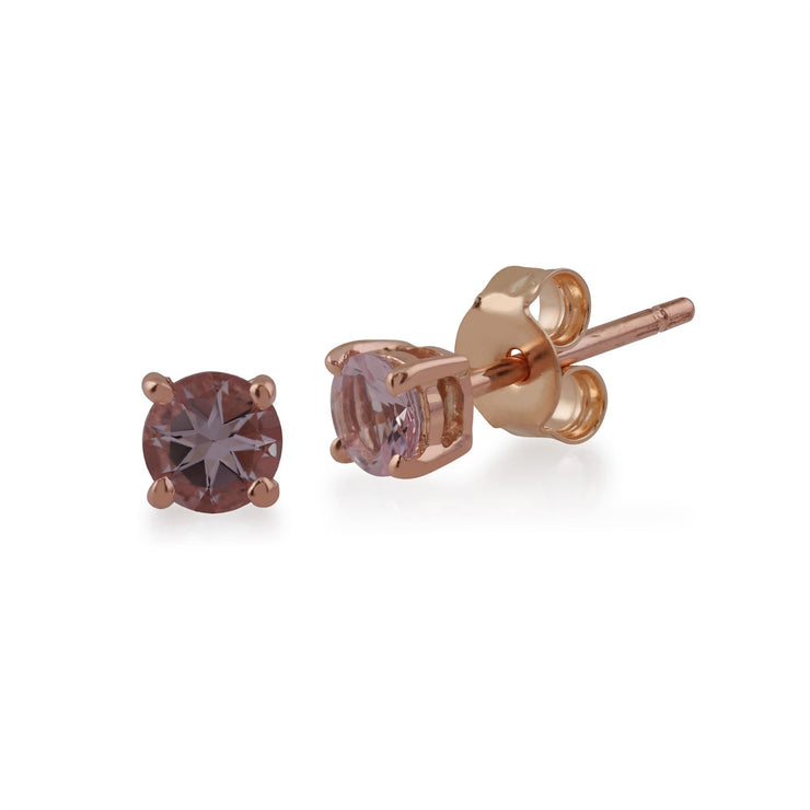 Orecchini a bottone classici con morganite in oro rosa 375 con diamanti e orecchini con diamanti rotondi