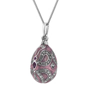 Ciondolo a forma di uovo Fabergé in stile Art Nouveau in argento 925 con ametista