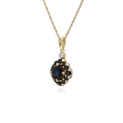 Pendente con montatura quadrata in oro giallo da 9 ct con zaffiri e diamanti su catena da 45 cm