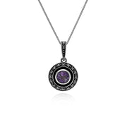 Collana con ametista, argento sterling con ametista, marcasite e smalto nero, collana da 45 cm