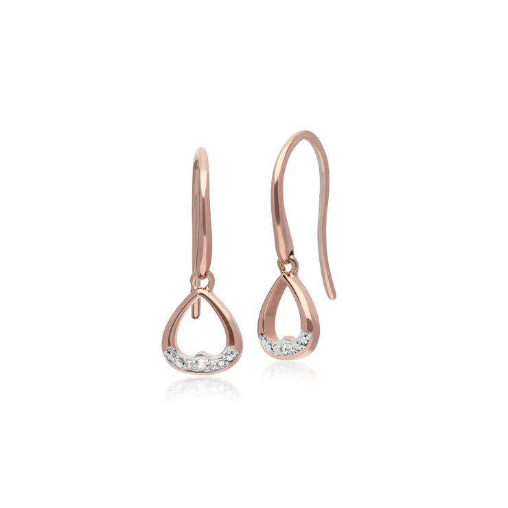 Orecchini con diamanti, orecchini a cuore aperto con diamanti in oro rosa da 9 ct