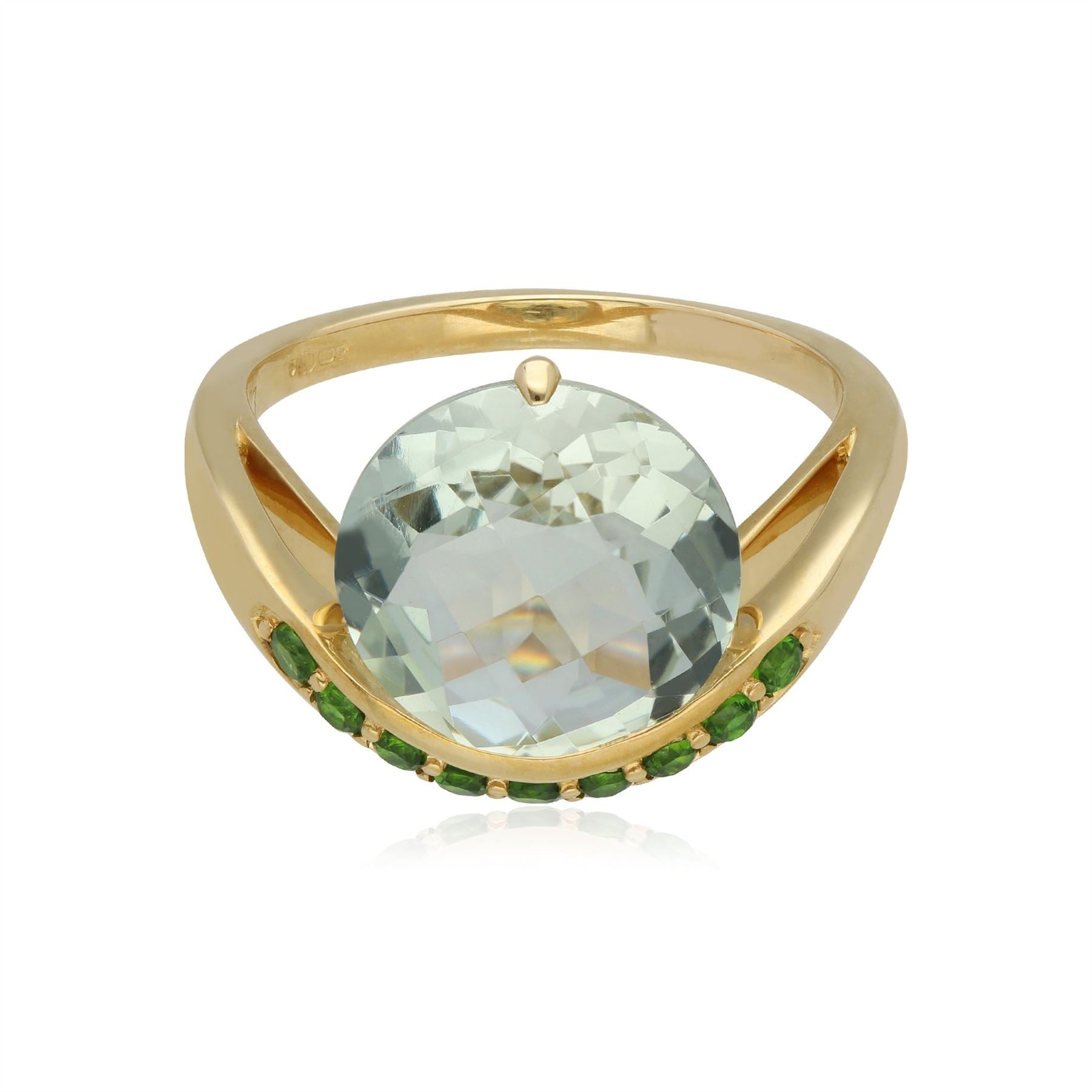 Kosmos Green Mint Quartz & Chrome Diopside Cocktail Ring in 9ct Yellow Gold