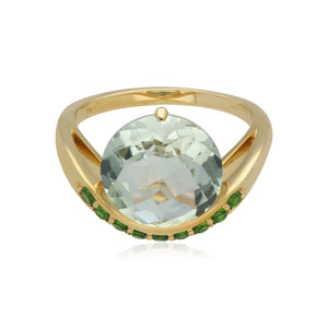 Kosmos Green Mint Quartz & Chrome Diopside Cocktail Ring in 9ct Yellow Gold