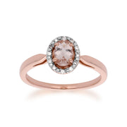 Anello Solitario e Orecchini Classici a Lobo in Oro Rosa 375 Morganite Ovale e Diamante