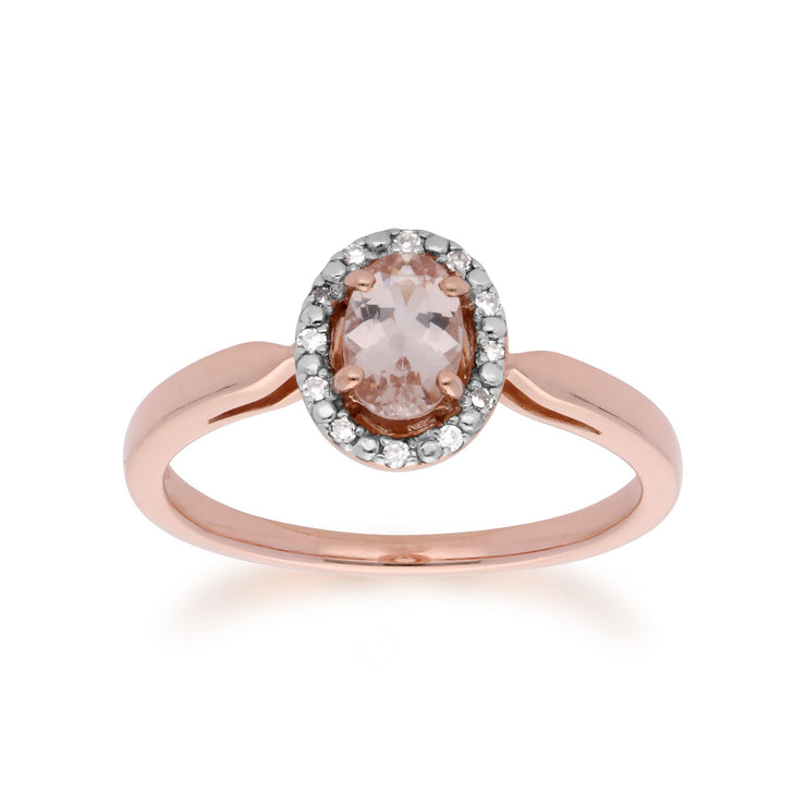 Anello Solitario e Orecchini Classici a Lobo in Oro Rosa 375 Morganite Ovale e Diamante