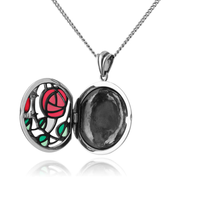 Ciondolo Portafoto Rennie Mackintosh in Argento 925 con Diamante Tondo e Smalto
