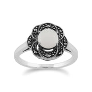 Anello Art Deco gemondo, anello Art Deco floreale in argento sterling 925 da 0,55 CT con opale e MARCASSITE