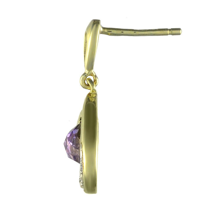 Orecchini pendenti e pendenti in stile Art Nouveau in oro giallo 375 con ametista e diamanti