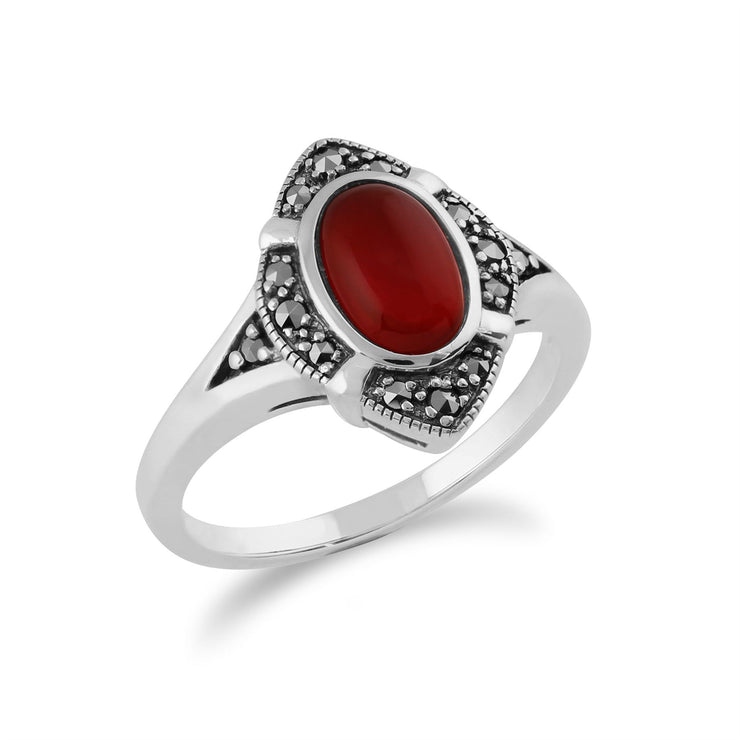 Anello Art Deco Gemondo, Anello Art Deco in argento sterling 925 da 1,00 ct con corniola e marcasite