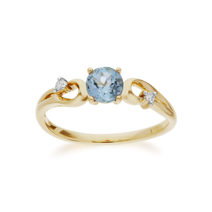 Anello Gemondo con topazio, anello solitario con abito classico in oro giallo da 9 ct con topazio blu e diamanti - Topazio