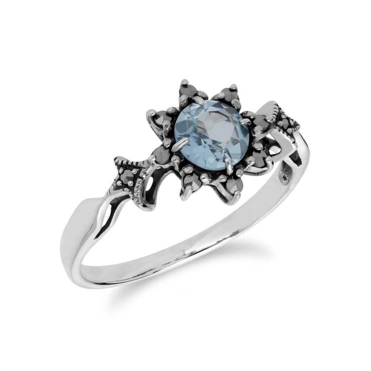 Anello con topazio Gemondo, topazio azzurro in argento sterling e anello Art Nouveau di novembre con marcasite - TOPAZIO