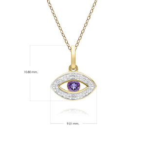 ECFEW™ Delicata Collana con Ciondolo Evil Eye con ametista e diamanti in oro giallo da 9 carati