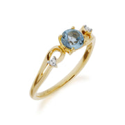 Anello Gemondo con topazio, anello solitario con abito classico in oro giallo da 9 ct con topazio blu e diamanti - Topazio
