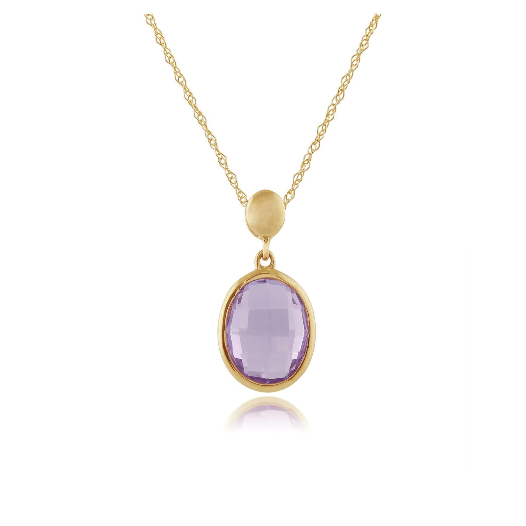 Amethyst Checkerboard 9ct Yellow Gold Oval Pendant on Chain
